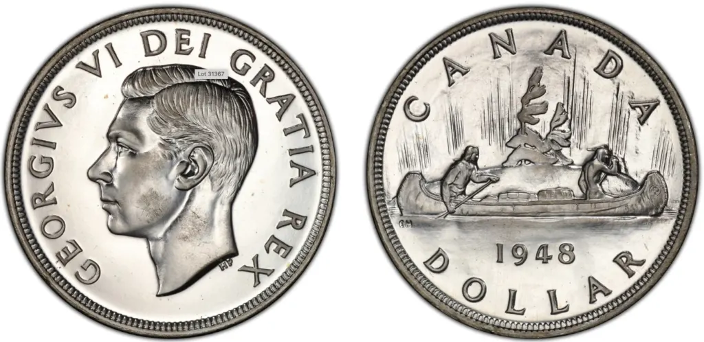 Canada 1948 Silver Dollar, rarest and most valuable Canadian silver dollar